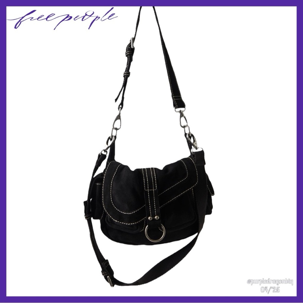 Free People Black Crossbody Bag with Silver Accents